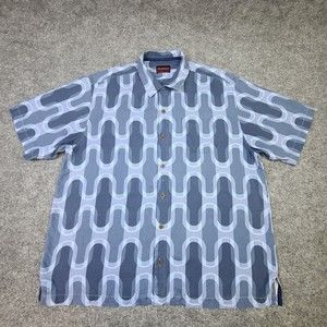 Tommy Bahama Mens Silk Camp Shirt Extra Large Blue Short Sleeve Button Up Collar